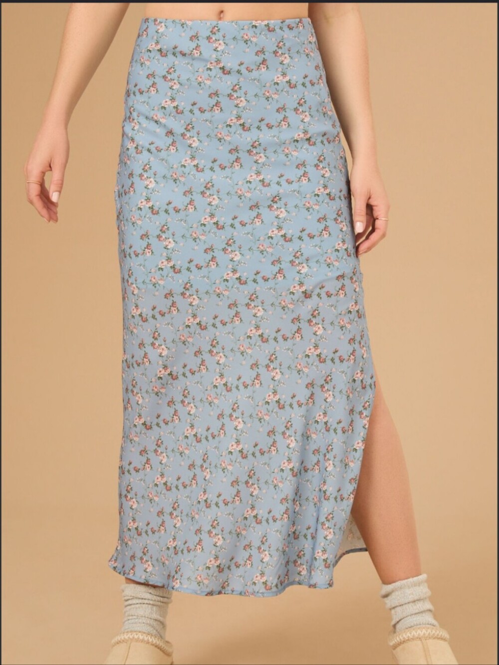 Altar'd State Skirt Size M Blue Floral Midi High Waist Slit At Side Summer Boho